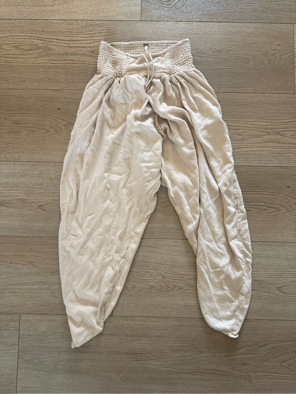 Free People XS Smocked High Waist Harem Balloon Pants Cream Boho Lagenlook